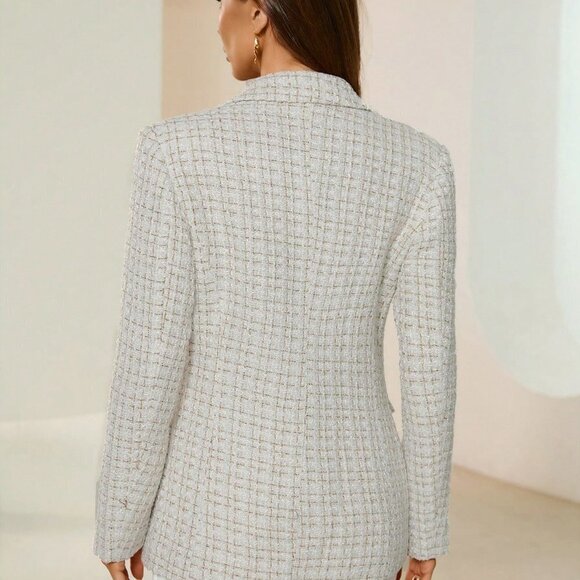 White Preppy Women's Plaid Blazer - Picture 5 of 5
